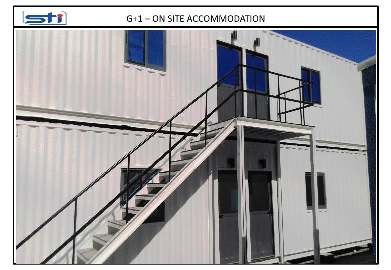 Two-story G+1 On-Site Accommodation with stairs.