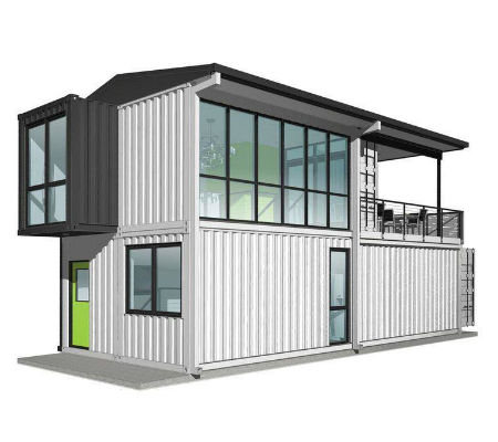 3D model of a two storey modern house.
